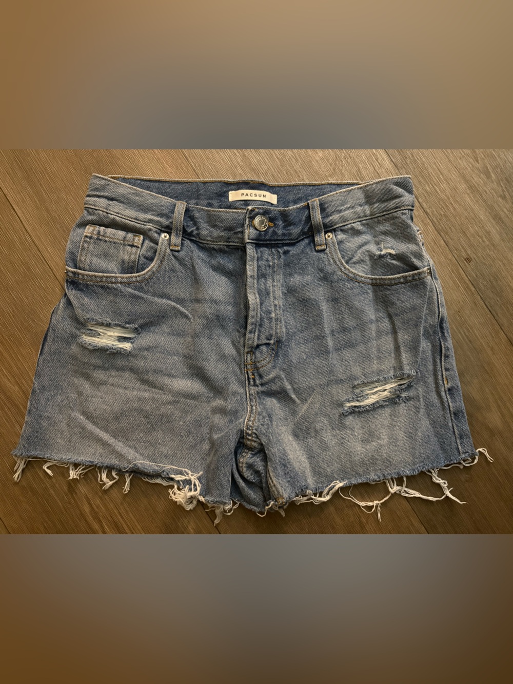 PacSun Women's Ripped Frayed Hem Denim Shorts - Medium Blue
